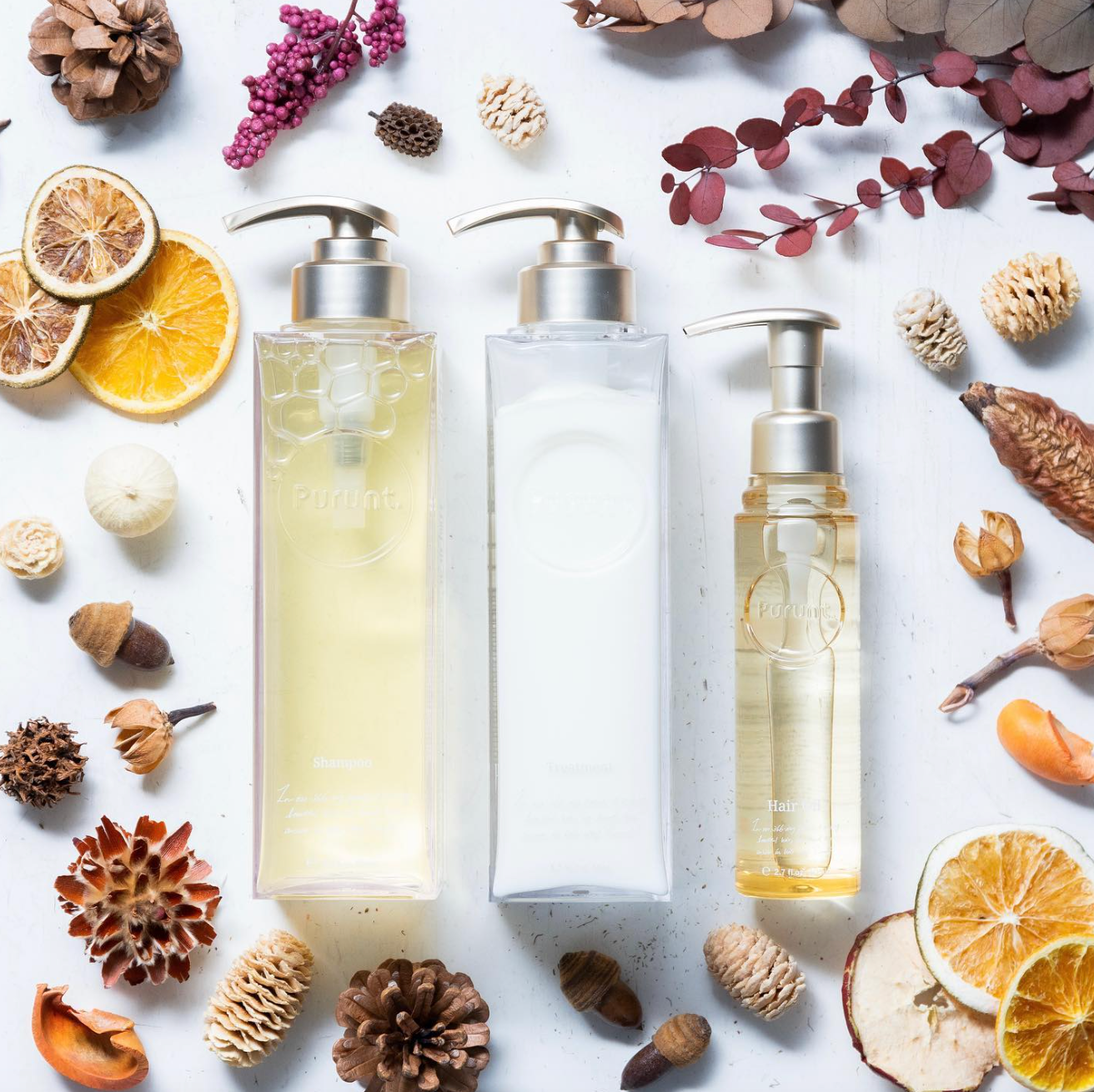 【ボトルセット+ヘアオイル】プルント モイストリッチリペア美容液シャンプー380mL&トリートメント 360g&ヘアオイル80mL