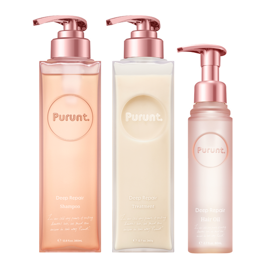 【ボトルセット+ヘアオイル】プルント ディープリペア美容液シャンプー380mL& トリートメント360g&ヘアオイル80mL